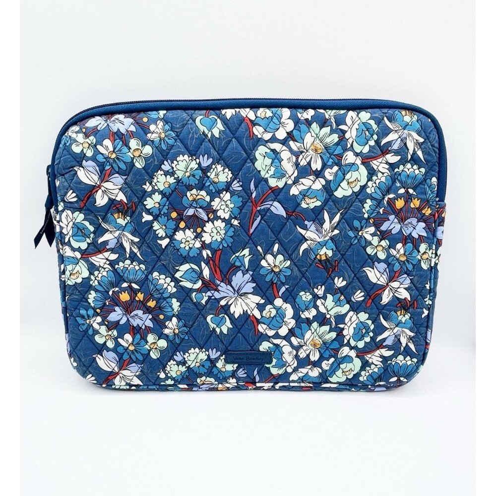 Vera Bradley Laptop Sleeve Floral Burst Blue Quilted Cotton 15” Case Padded